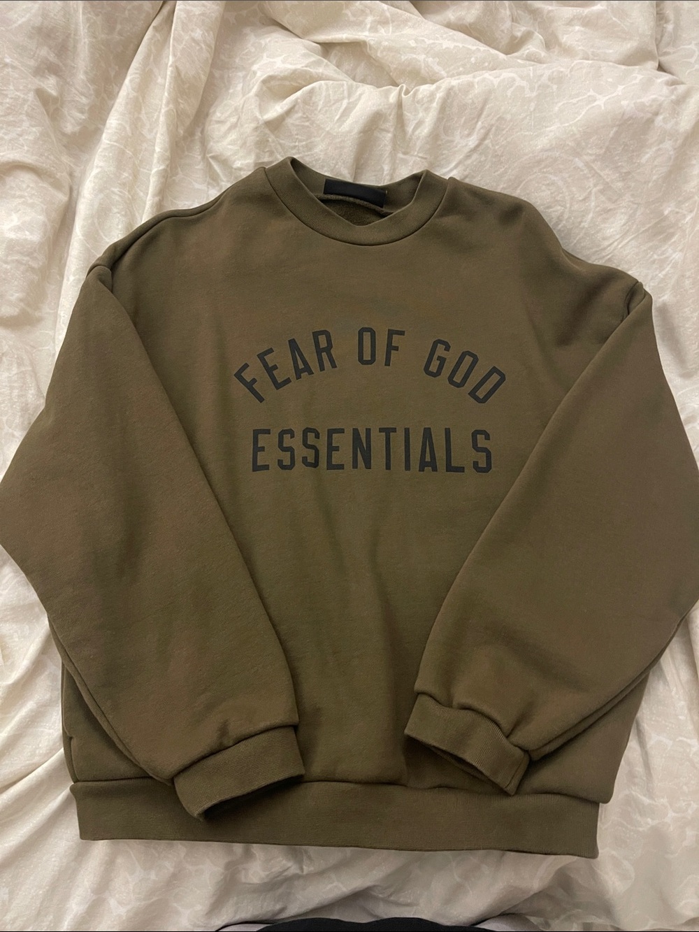 Essentials Olive Crewneck Sweatshirt with Black Logo